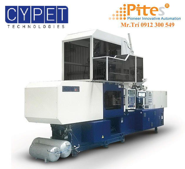 Máy đúc khuôn và thổi chai PET Cypet K16 Cypet Việt Nam có khả năng sản xuất các thùng chứa thành phẩm trực tiếp từ hạt nhựa PET